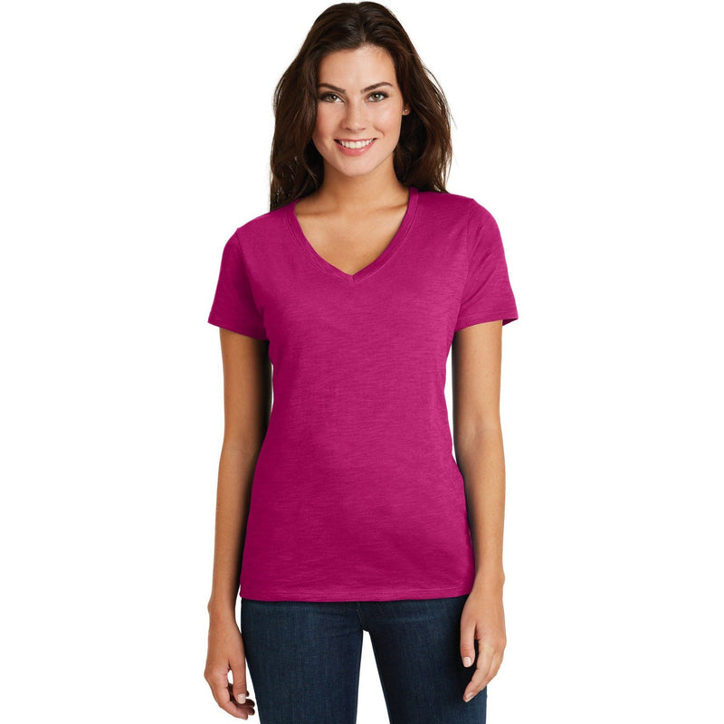 no-logo CLOSEOUT - District Women's Super Slub V-Neck Tee-District-Pink Azalea-S-Thread Logic