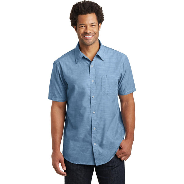 no-logo CLOSEOUT - District Made Mens Short Sleeve Washed Woven Shirt-District-Light Blue-XS-Thread Logic