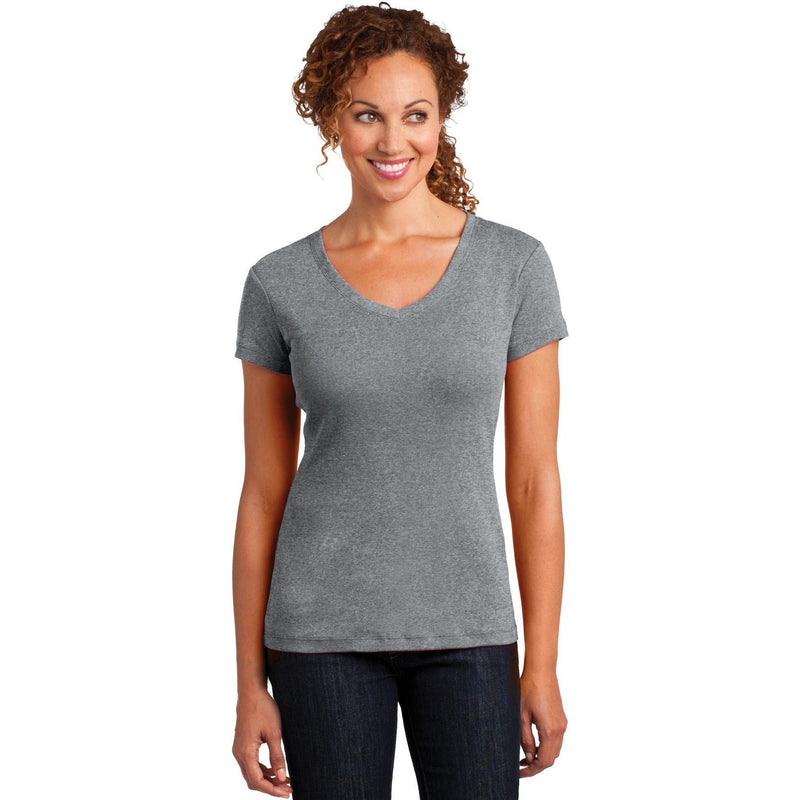 no-logo CLOSEOUT - District Made Ladies Mini Rib V-Neck Tee-District-Heathered Nickel-S-Thread Logic