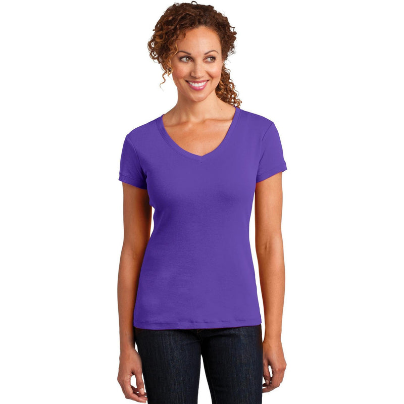 no-logo CLOSEOUT - District Made Ladies Mini Rib V-Neck Tee-District-Purple-S-Thread Logic