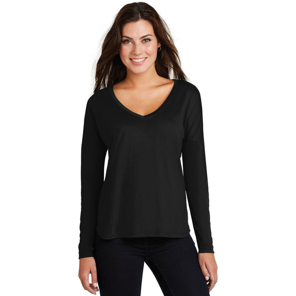 no-logo CLOSEOUT - District Women's Drapey Long Sleeve Tee-District-Black-XS-Thread Logic