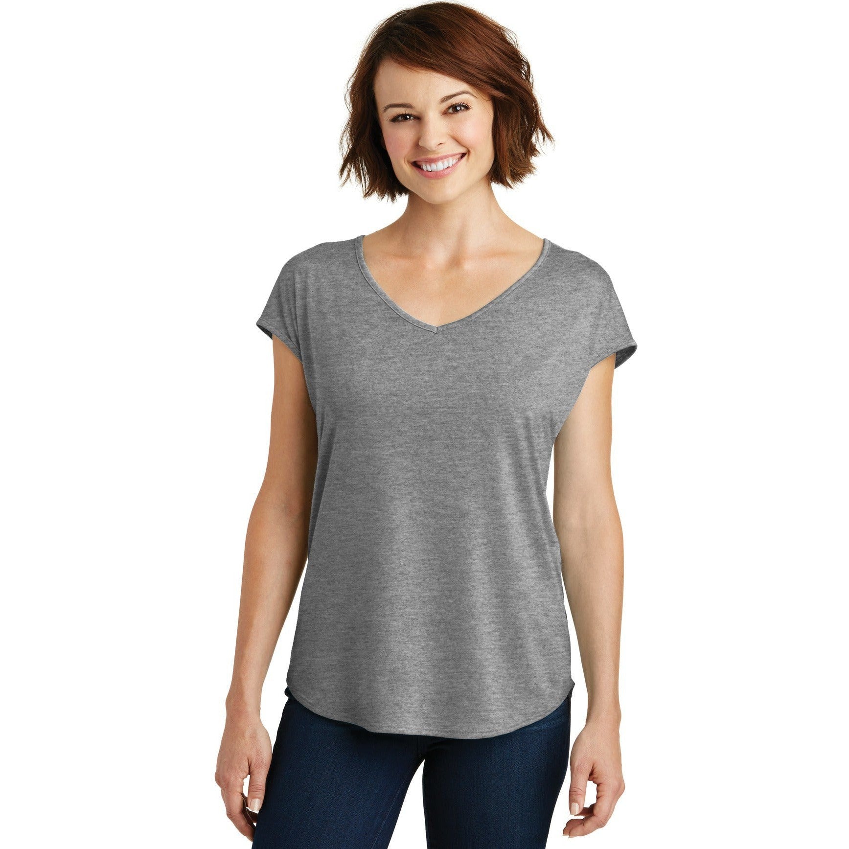 no-logo CLOSEOUT - District Women's Drapey Cross-Back Tee-District-Heathered Nickel-XS-Thread Logic