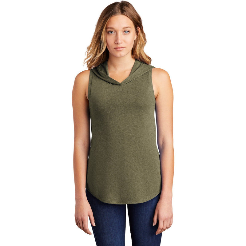 no-logo CLOSEOUT - District Women's Perfect Tri Sleeveless Hoodie-District-Military Green Frost-S-Thread Logic