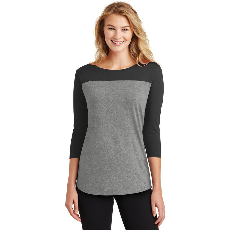 no-logo CLOSEOUT - District Women's Rally 3/4-Sleeve Tee-District-Black/Grey Frost-XS-Thread Logic