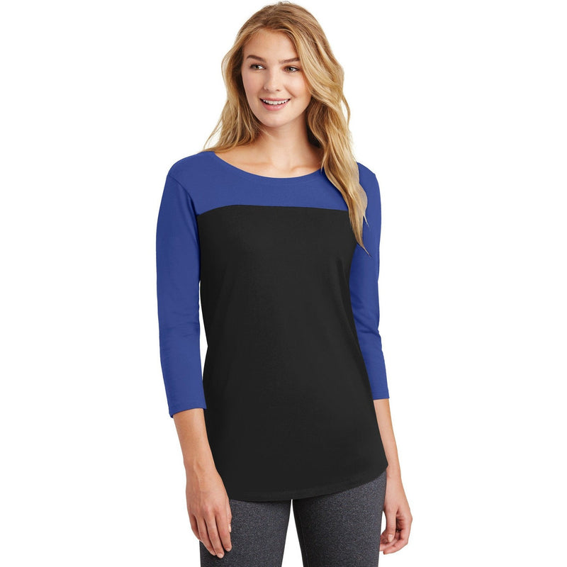 no-logo CLOSEOUT - District Women's Rally 3/4-Sleeve Tee-District-Deep Royal/Black-XS-Thread Logic