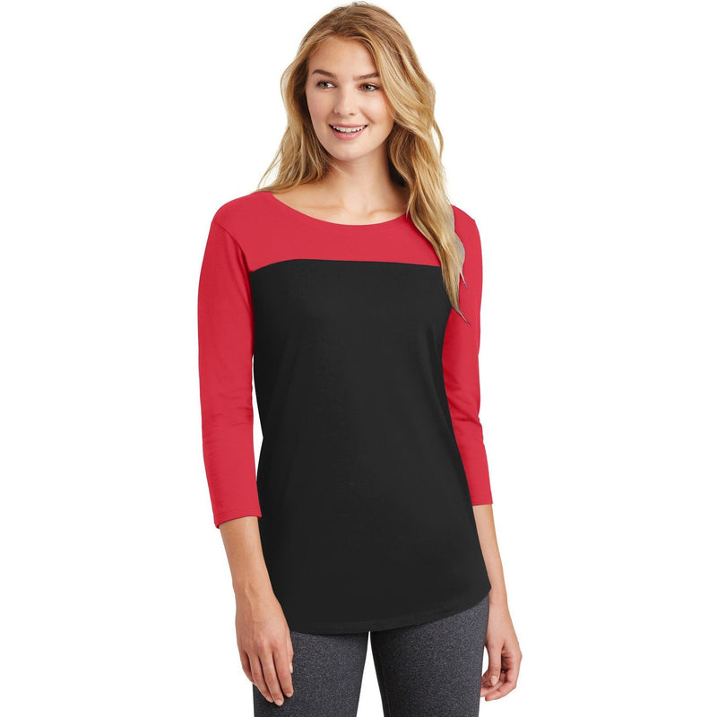 no-logo CLOSEOUT - District Women's Rally 3/4-Sleeve Tee-District-New Red/Black-S-Thread Logic