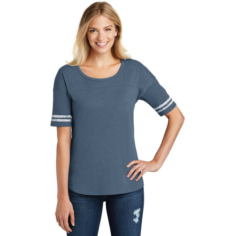 no-logo CLOSEOUT - District Women's Scorecard Tee-District-Heathered True Navy/White-M-Thread Logic