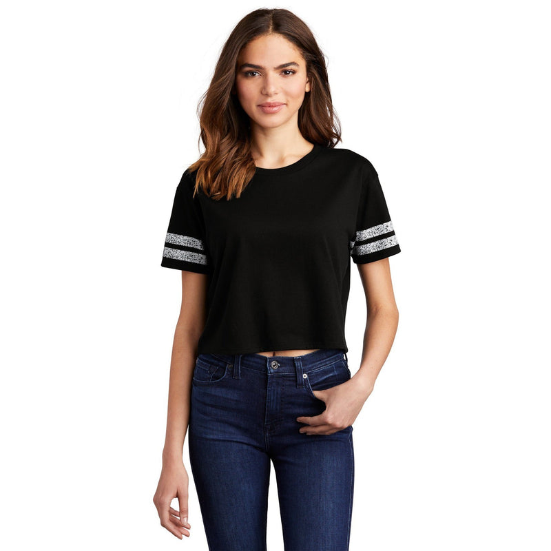 no-logo CLOSEOUT - District Women's Scorecard Crop Tee-District-Black/White-XS-Thread Logic