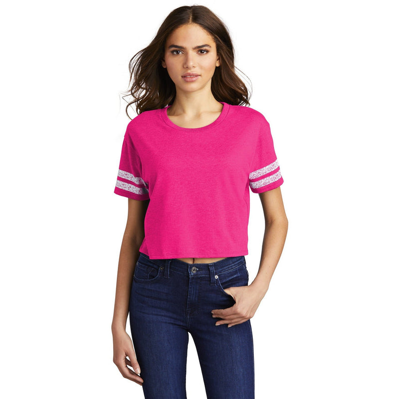 no-logo CLOSEOUT - District Women's Scorecard Crop Tee-District-Heathered Dark Fuchsia/White-S-Thread Logic