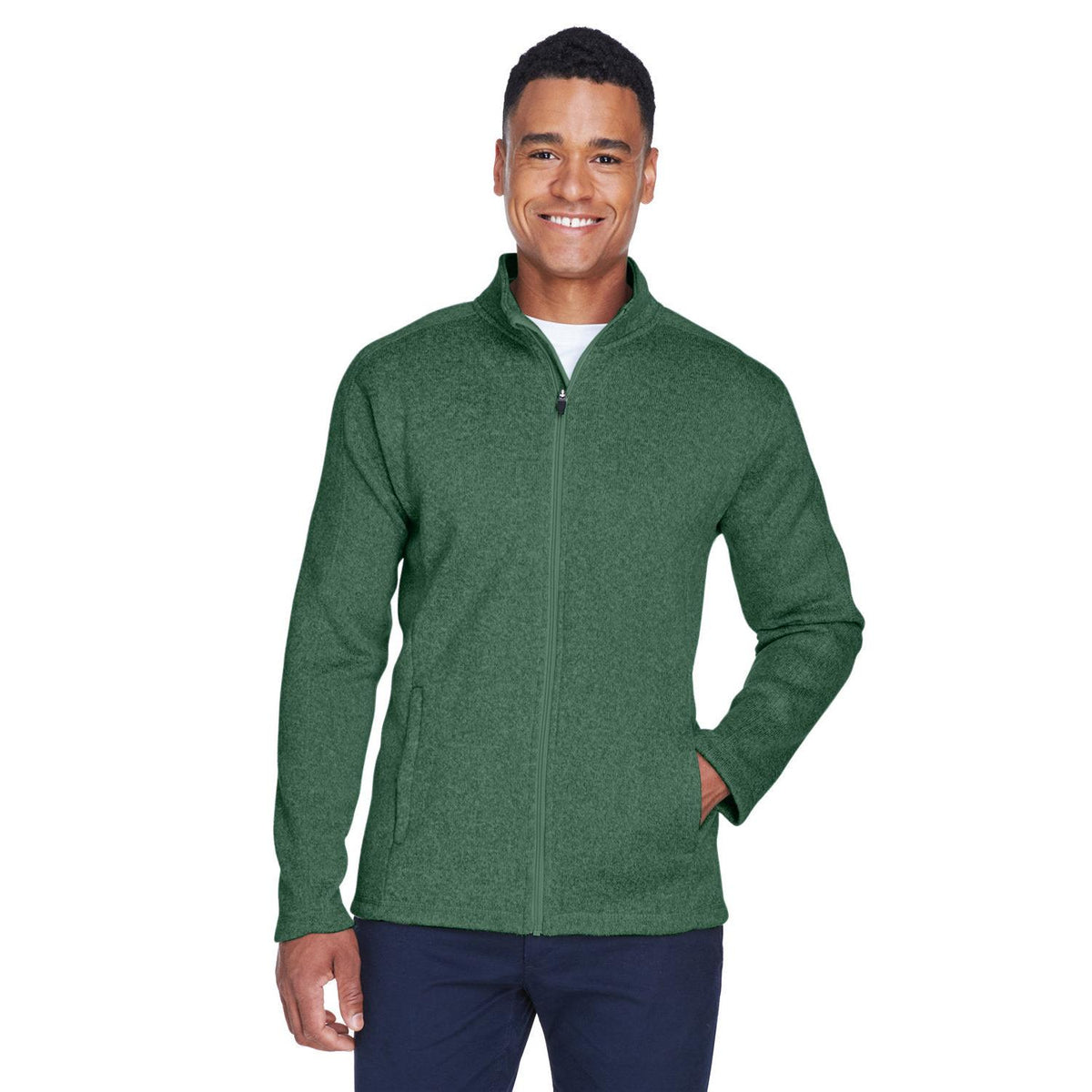 no-logo  Devon & Jones Bristol Full-Zip Sweater Fleece Jacket-Men's Jackets-Devon&Jones-Forest Heather-S-Thread Logic