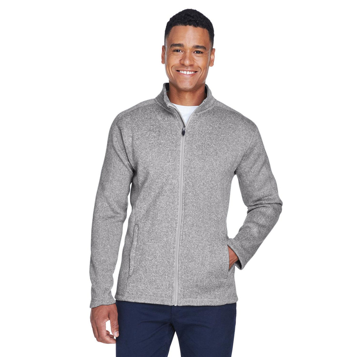 no-logo  Devon & Jones Bristol Full-Zip Sweater Fleece Jacket-Men's Jackets-Devon&Jones-Grey Heather-S-Thread Logic