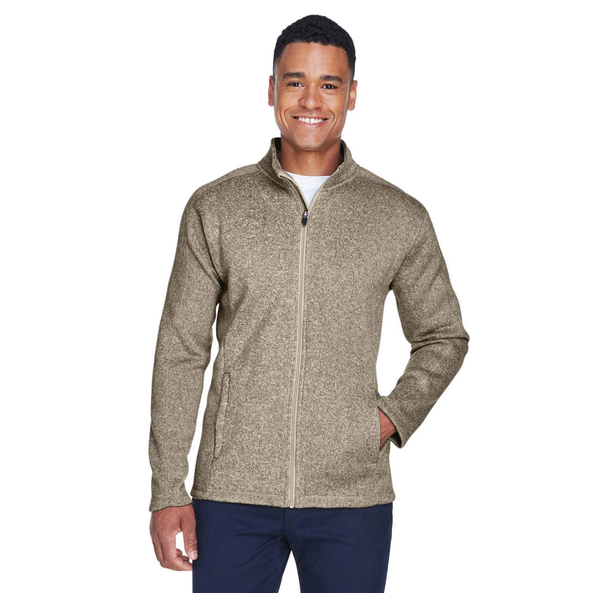 no-logo  Devon & Jones Bristol Full-Zip Sweater Fleece Jacket-Men's Jackets-Devon&Jones-Khaki Heather-S-Thread Logic