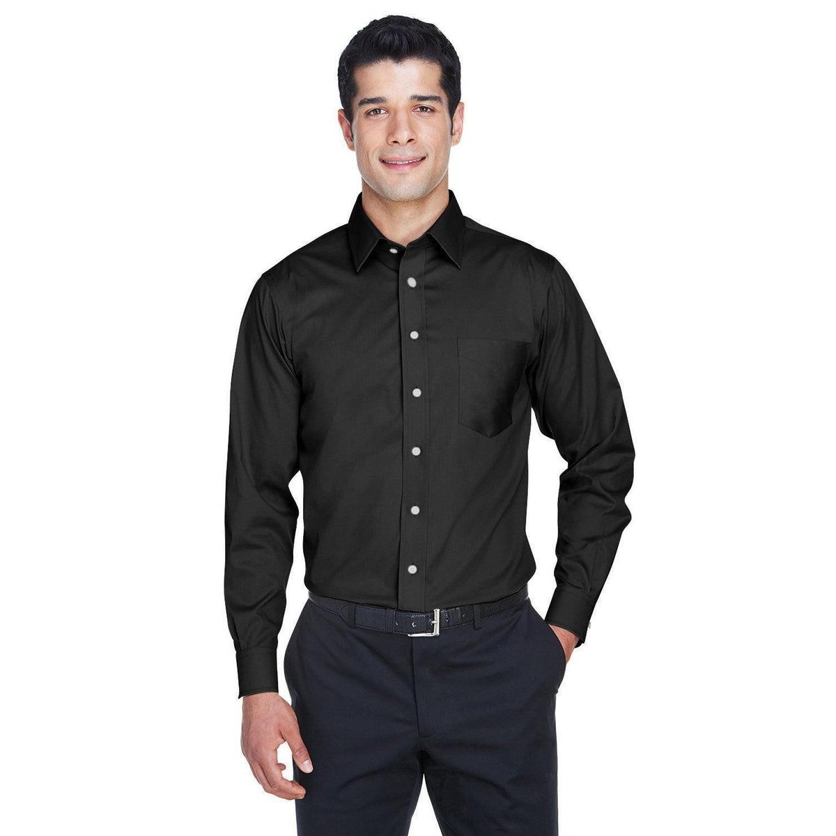 no-logo  Devon & Jones Crown Woven Solid Stretch Twill-Men's Dress Shirts-Devon&Jones-Black-S-Thread Logic