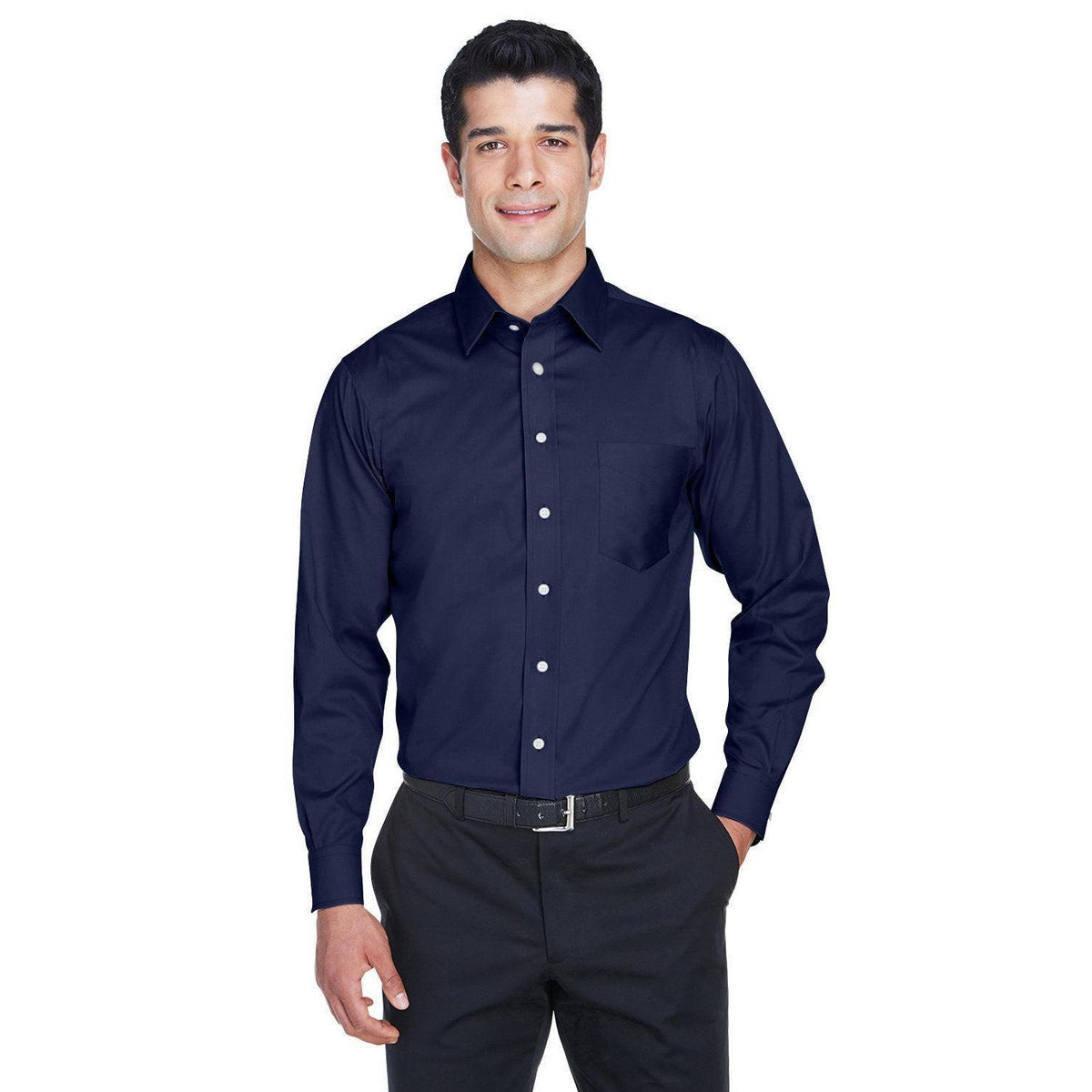 no-logo  Devon & Jones Crown Woven Solid Stretch Twill-Men's Dress Shirts-Devon&Jones-Navy-S-Thread Logic