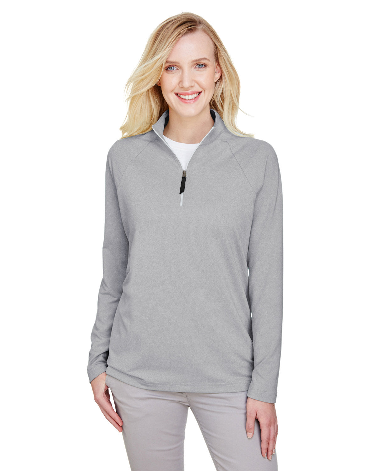  Devon & Jones CrownLux Performance Ladies Clubhouse Micro-Stripe Quarter-Zip-Ladies Layering-Devon&Jones-Black-S-Thread Logic