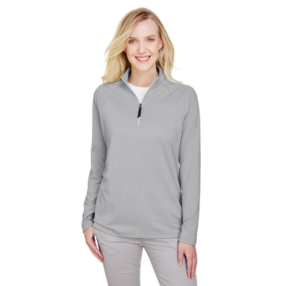 logo-left  Devon & Jones CrownLux Performance Ladies Clubhouse Micro-Stripe Quarter-Zip-Ladies Layering-Devon&Jones-Black-S-Thread Logic