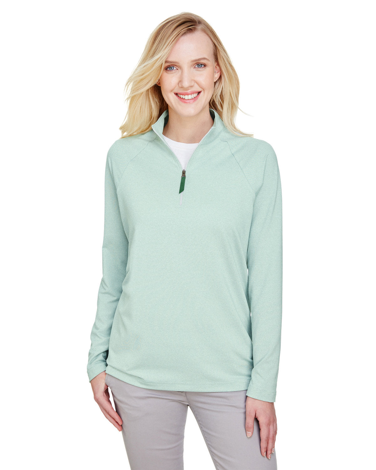  Devon & Jones CrownLux Performance Ladies Clubhouse Micro-Stripe Quarter-Zip-Ladies Layering-Devon&Jones-Kelly Green-S-Thread Logic