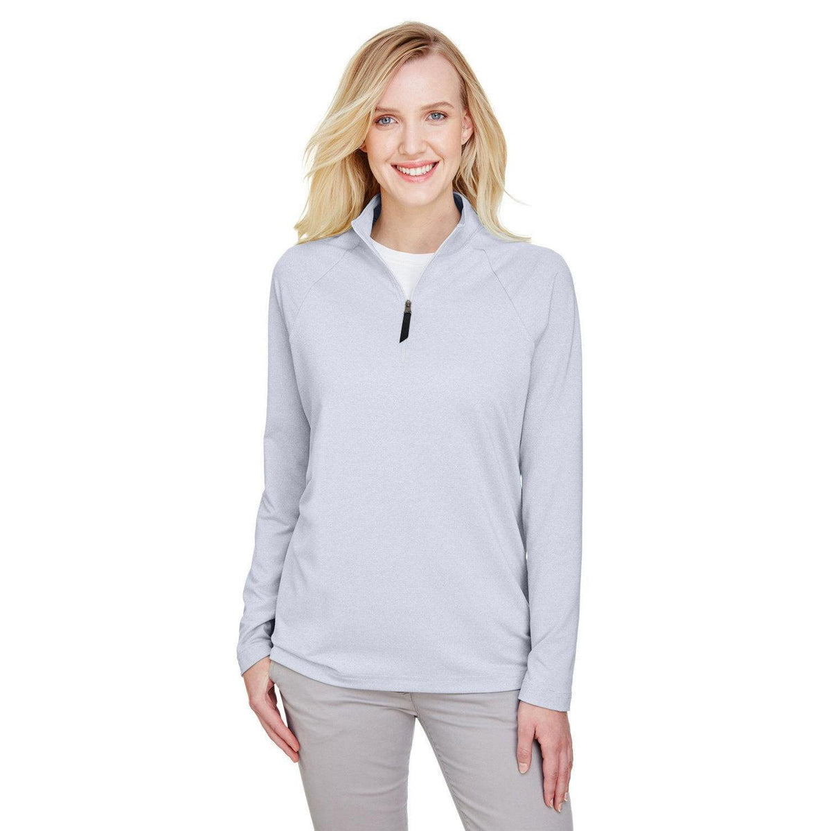 logo-left  Devon & Jones CrownLux Performance Ladies Clubhouse Micro-Stripe Quarter-Zip-Ladies Layering-Devon&Jones-Navy-S-Thread Logic