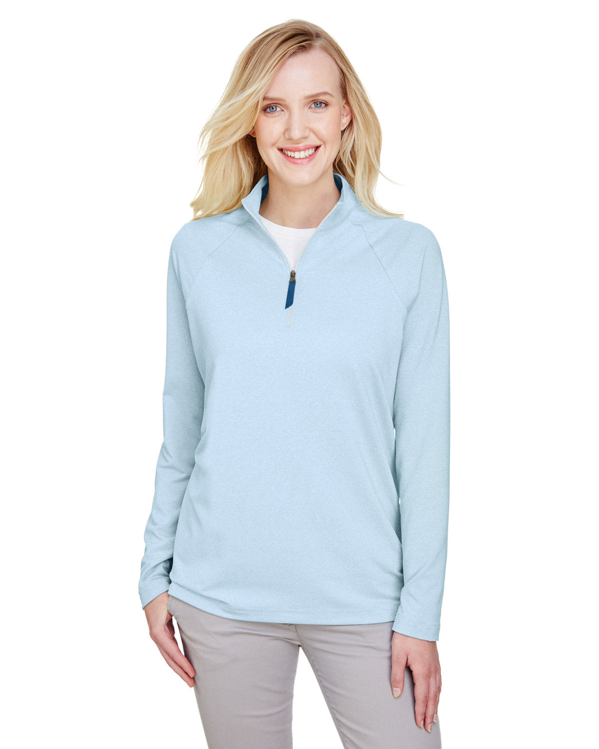  Devon & Jones CrownLux Performance Ladies Clubhouse Micro-Stripe Quarter-Zip-Ladies Layering-Devon&Jones-Ocean Blue-S-Thread Logic