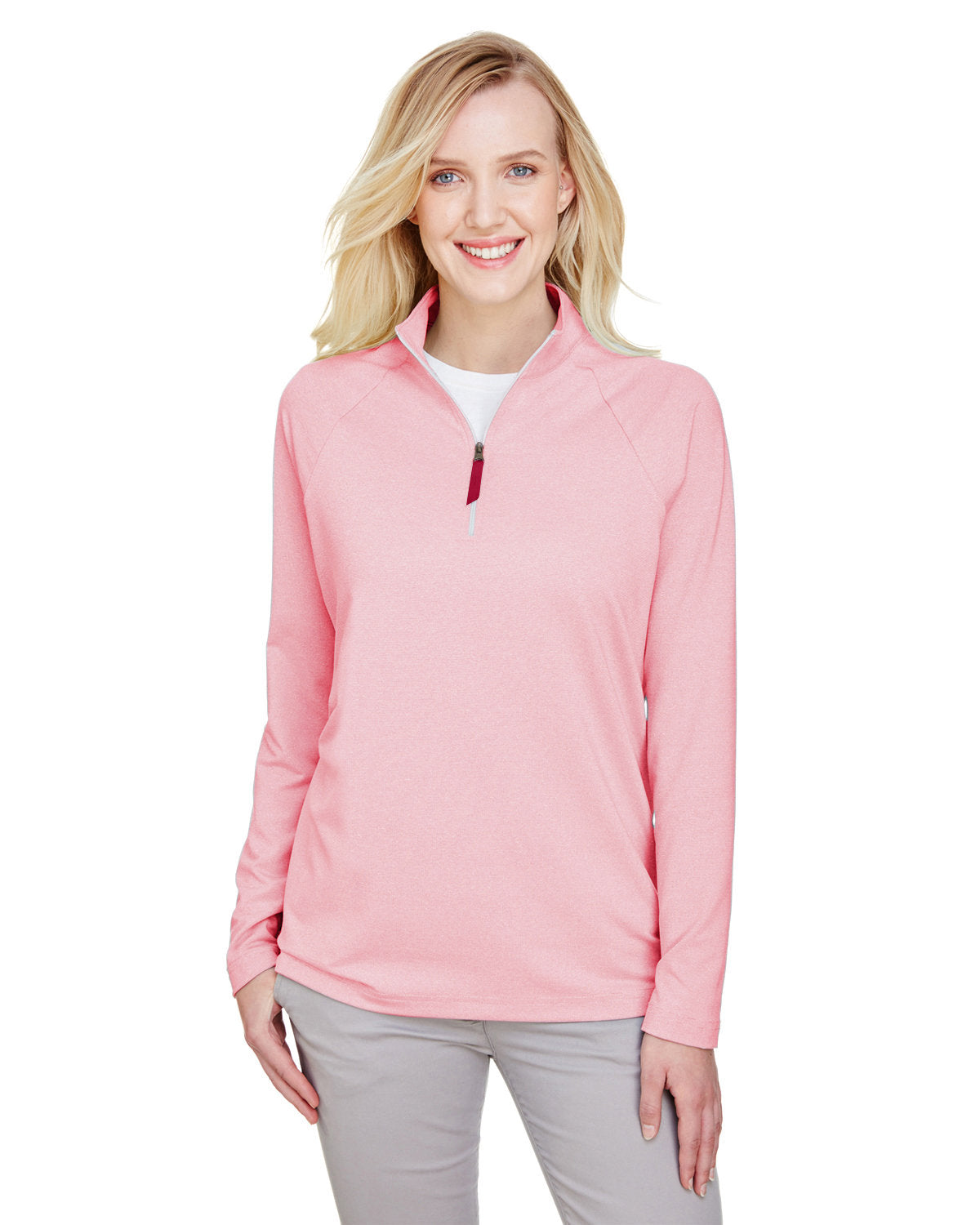 Devon & Jones CrownLux Performance Ladies Clubhouse Micro-Stripe Quarter-Zip-Ladies Layering-Devon&Jones-Red-S-Thread Logic