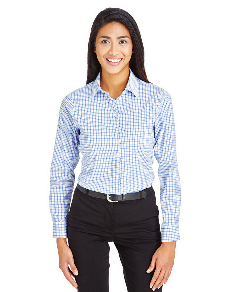  Devon & Jones CrownLux Performance Ladies Micro Windowpane Shirt-Ladies Dress Shirts-Devon&Jones-French Blue/White-S-Thread Logic