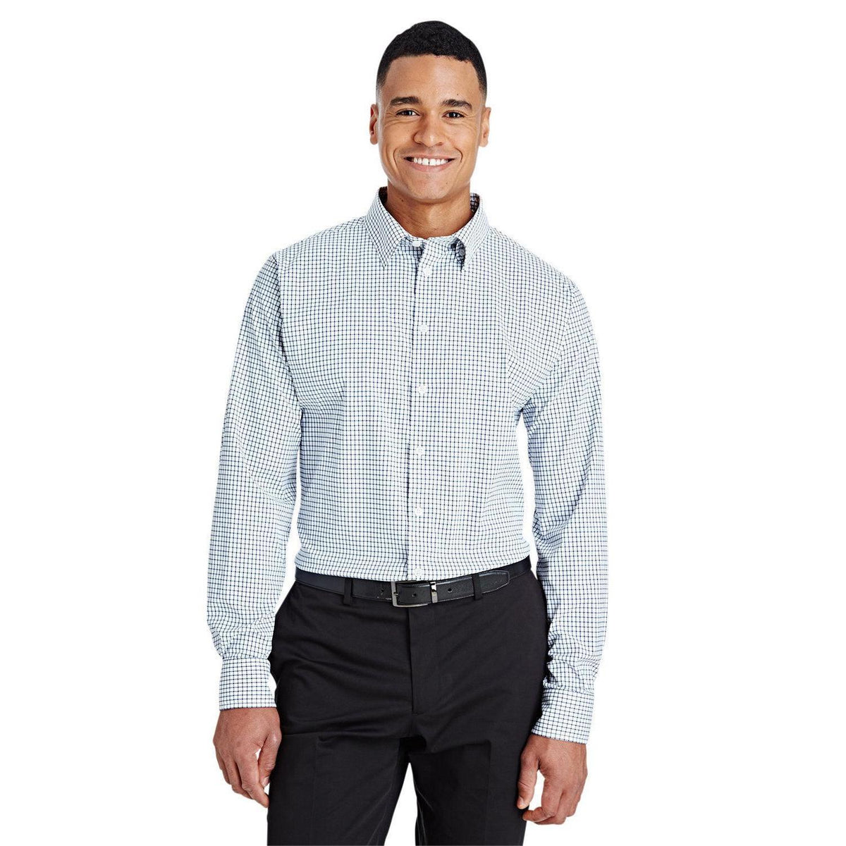 no-logo  Devon & Jones CrownLux Performance Micro Windowpane Shirt-Men's Dress Shirts-Devon&Jones-Navy/White-S-Thread Logic