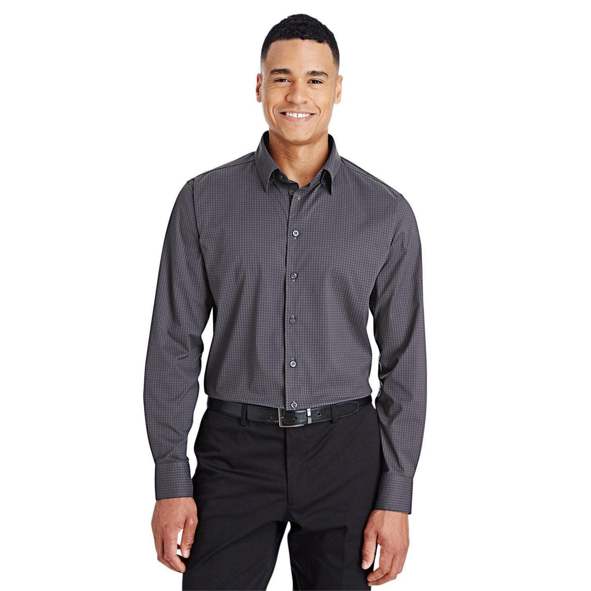 no-logo  Devon & Jones CrownLux Performance Tonal Mini Check Shirt-Men's Dress Shirts-Devon&Jones-Carbon-S-Thread Logic