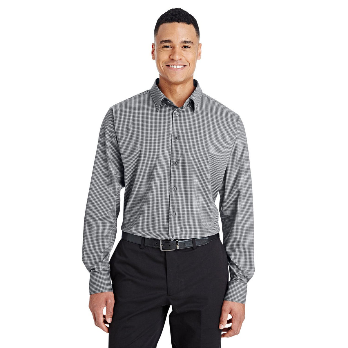 no-logo  Devon & Jones CrownLux Performance Tonal Mini Check Shirt-Men's Dress Shirts-Devon&Jones-Graphite-S-Thread Logic