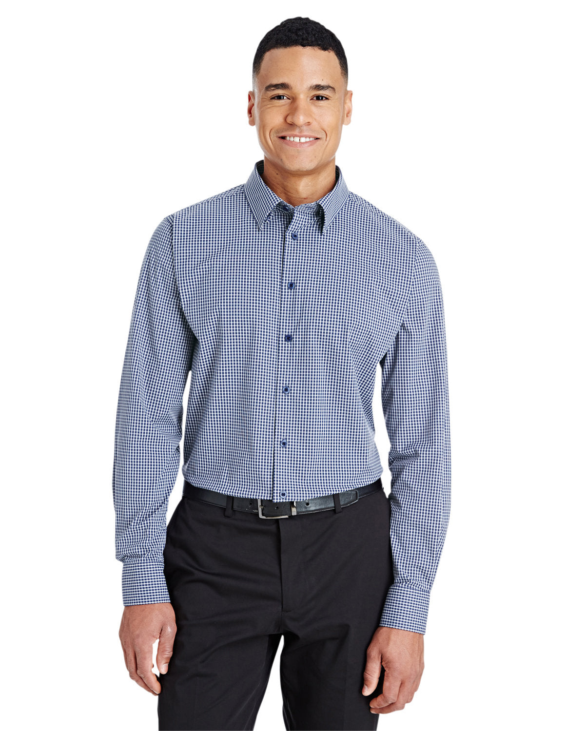  Devon & Jones CrownLux Performance Tonal Mini Check Shirt-Men's Dress Shirts-Devon&Jones-Navy-S-Thread Logic