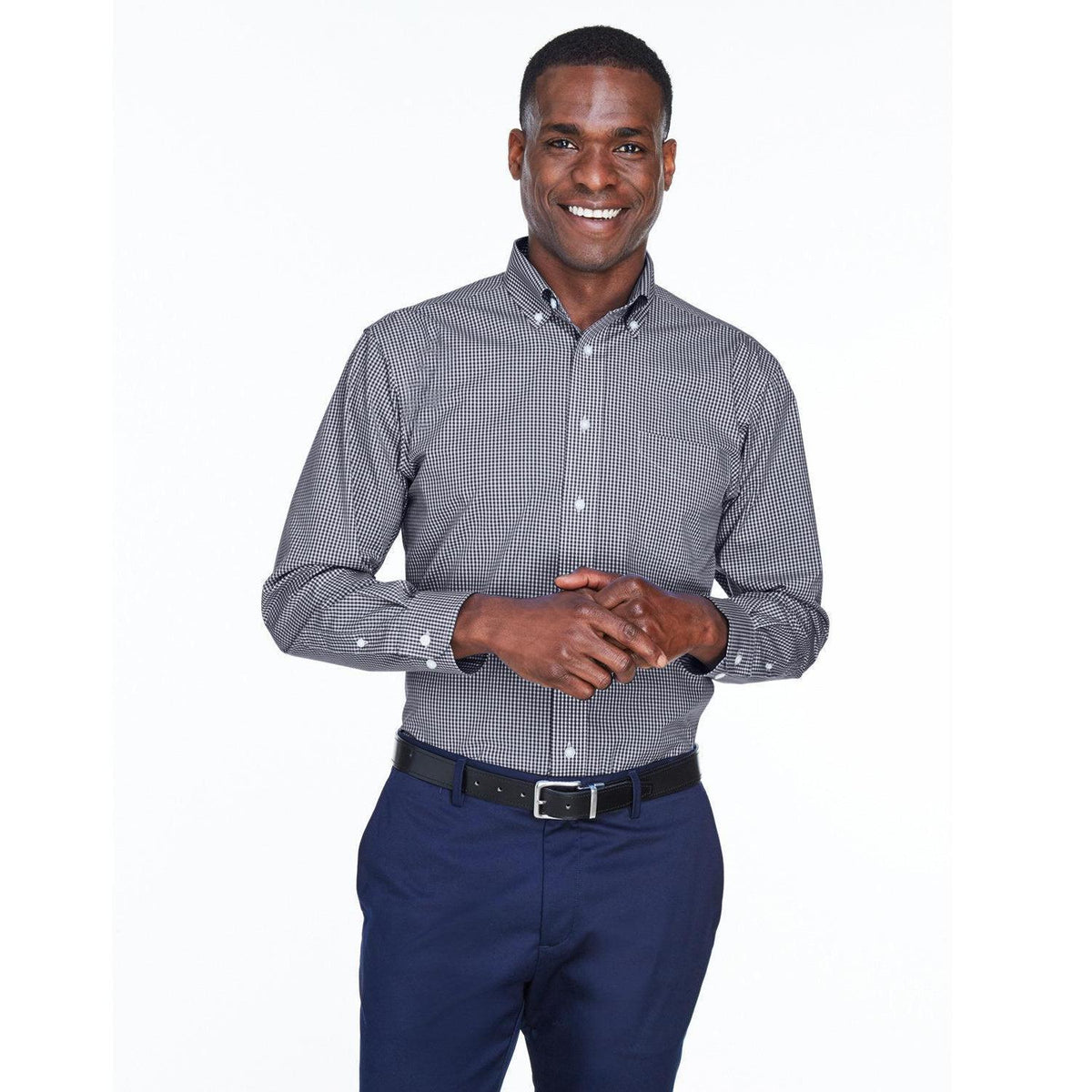 no-logo Devon & Jones Gingham Check Dress Shirt-Dress Shirts-Devon&Jones-Navy-S-Thread Logic