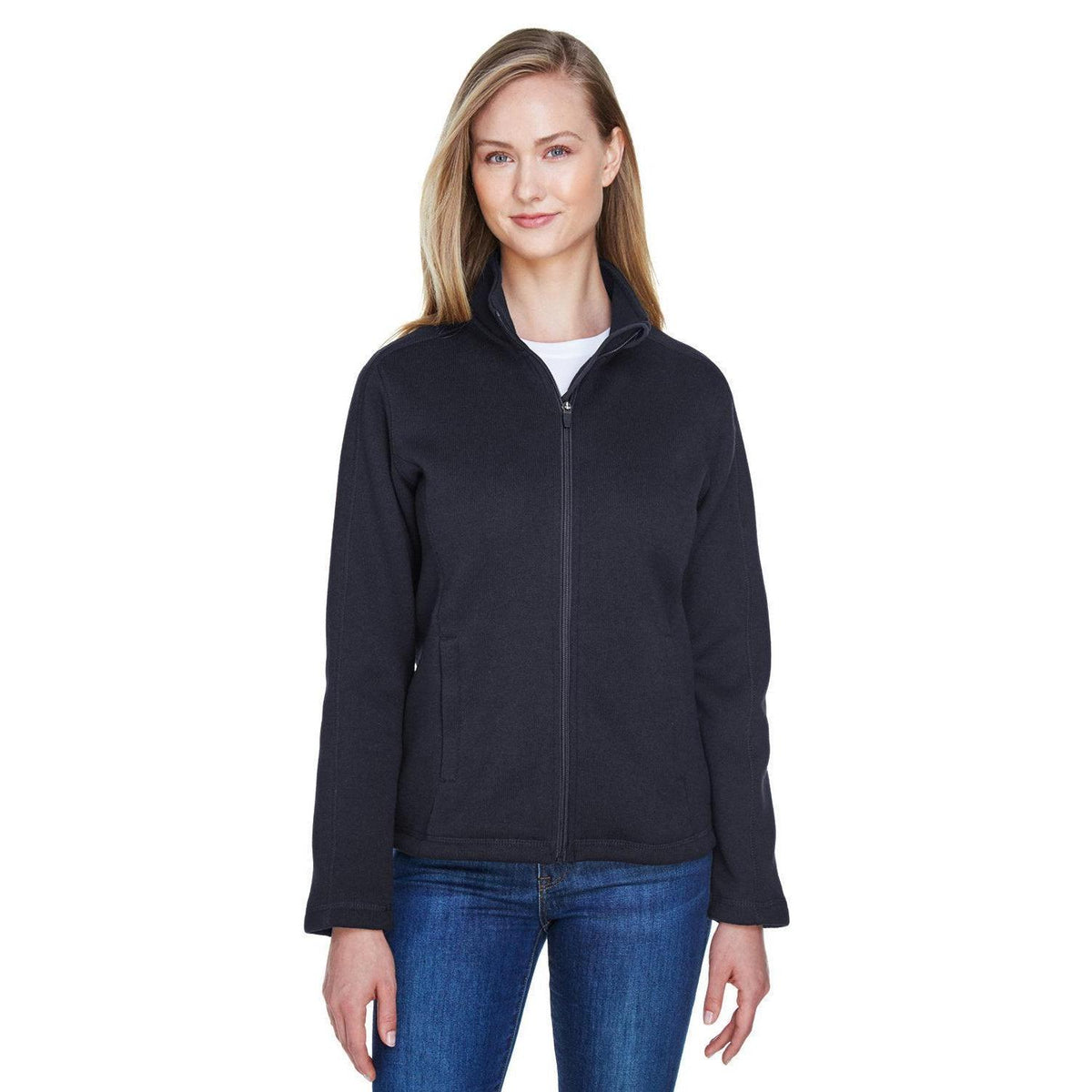 no-logo  Devon & Jones Ladies Bristol Full-Zip Sweater Fleece Jacket-Ladies Jackets-Devon&Jones-Black-S-Thread Logic