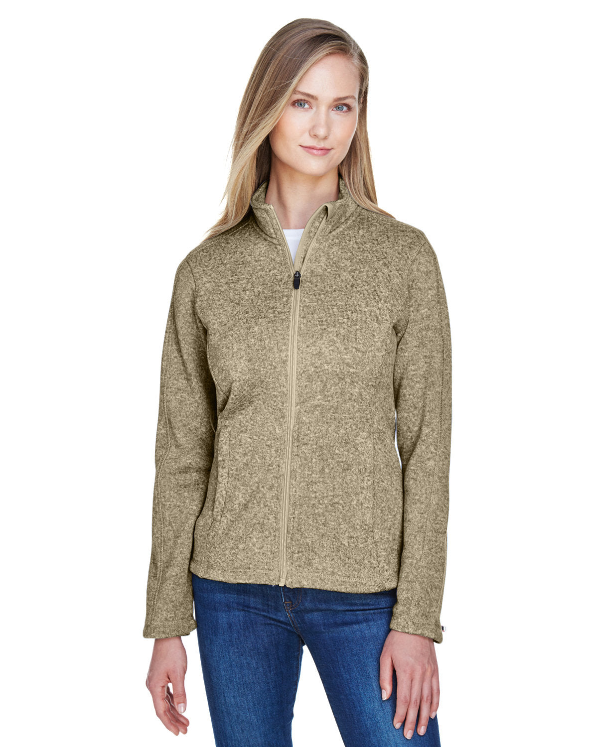  Devon & Jones Ladies Bristol Full-Zip Sweater Fleece Jacket-Ladies Jackets-Devon&Jones-Khaki Heather-S-Thread Logic