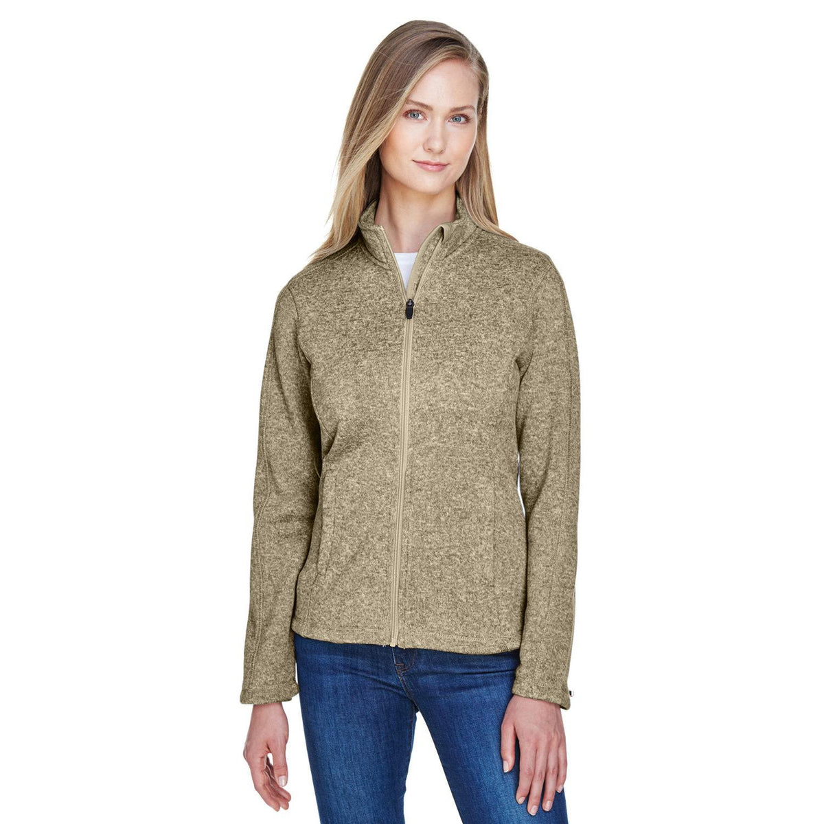 no-logo  Devon & Jones Ladies Bristol Full-Zip Sweater Fleece Jacket-Ladies Jackets-Devon&Jones-Khaki Heather-S-Thread Logic