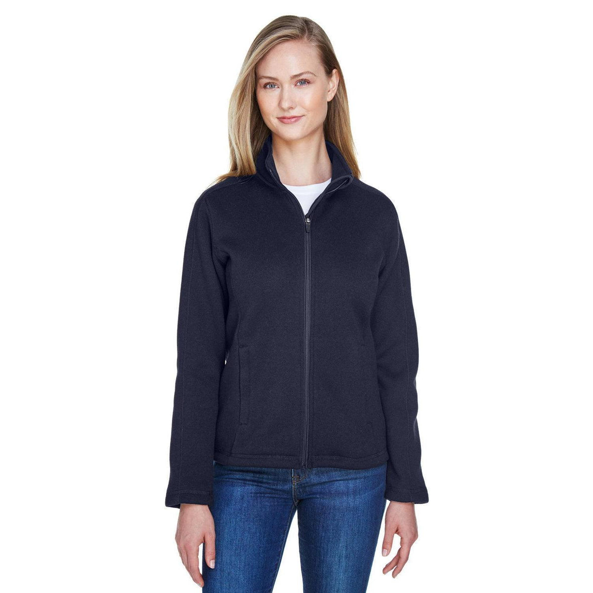 no-logo  Devon & Jones Ladies Bristol Full-Zip Sweater Fleece Jacket-Ladies Jackets-Devon&Jones-Navy-S-Thread Logic