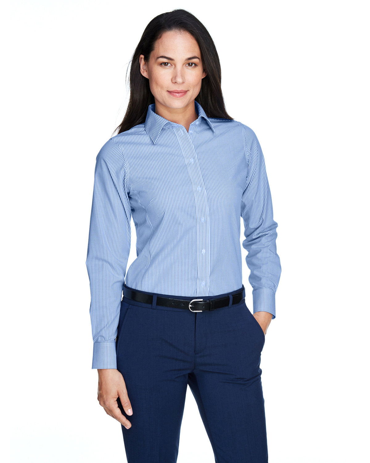  Devon & Jones Ladies Crown Woven Banker Stripe-Ladies Dress Shirts-Devon&Jones-French Blue-S-Thread Logic