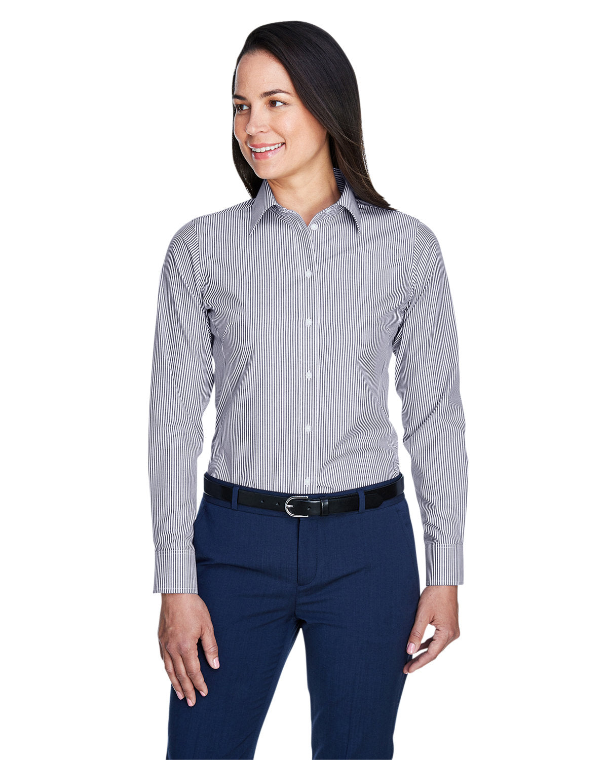  Devon & Jones Ladies Crown Woven Banker Stripe-Ladies Dress Shirts-Devon&Jones-Navy-S-Thread Logic