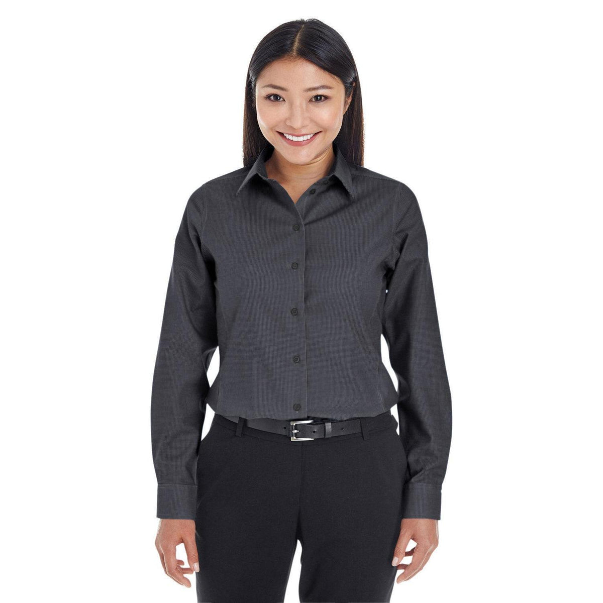 no-logo  Devon & Jones Ladies Crown Woven Royal Dobby Shirt-Ladies Dress Shirts-Devon&Jones-Black-S-Thread Logic