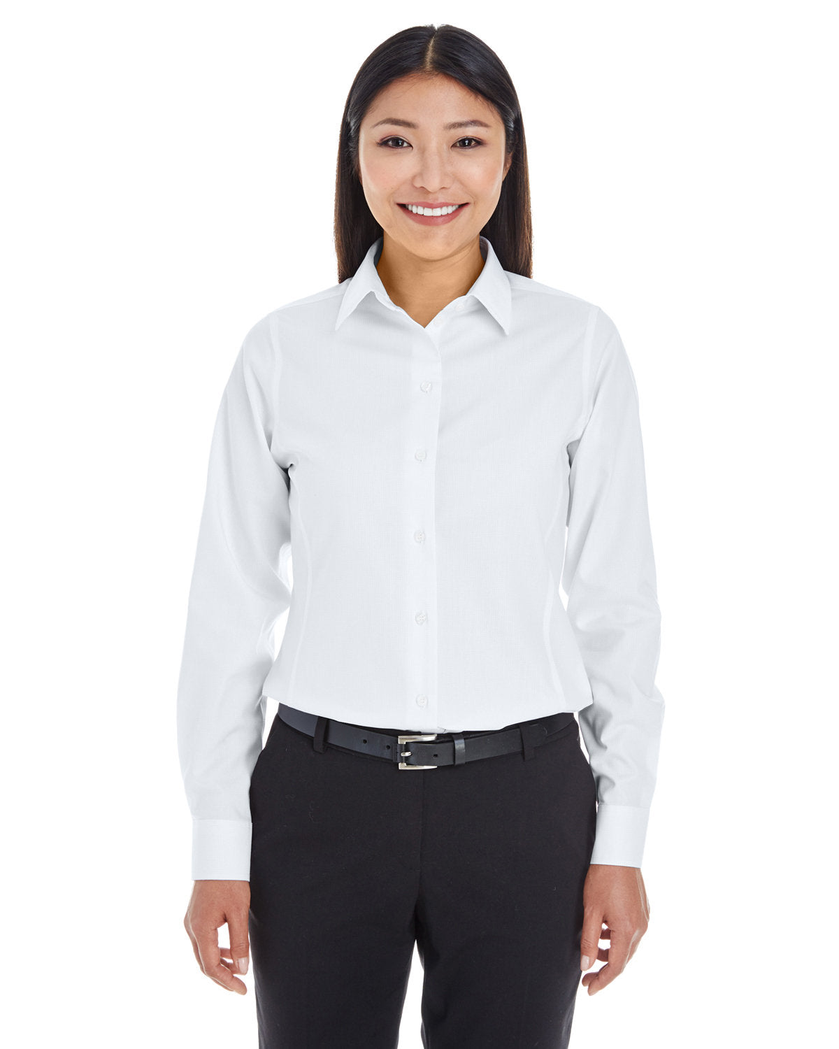  Devon & Jones Ladies Crown Woven Royal Dobby Shirt-Ladies Dress Shirts-Devon&Jones-White-S-Thread Logic