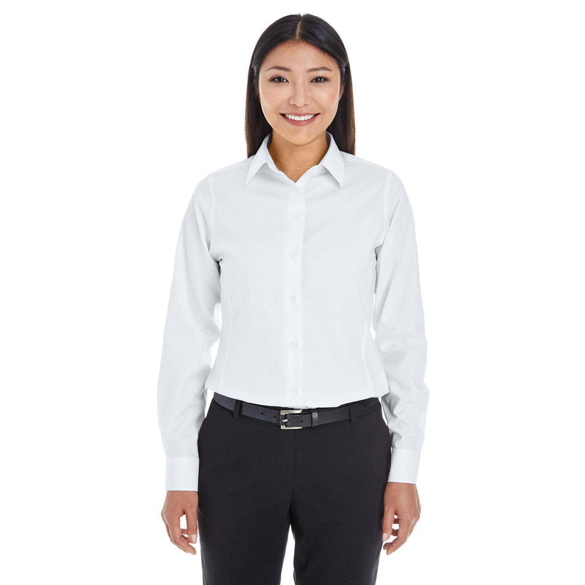 no-logo  Devon & Jones Ladies Crown Woven Royal Dobby Shirt-Ladies Dress Shirts-Devon&Jones-White-S-Thread Logic