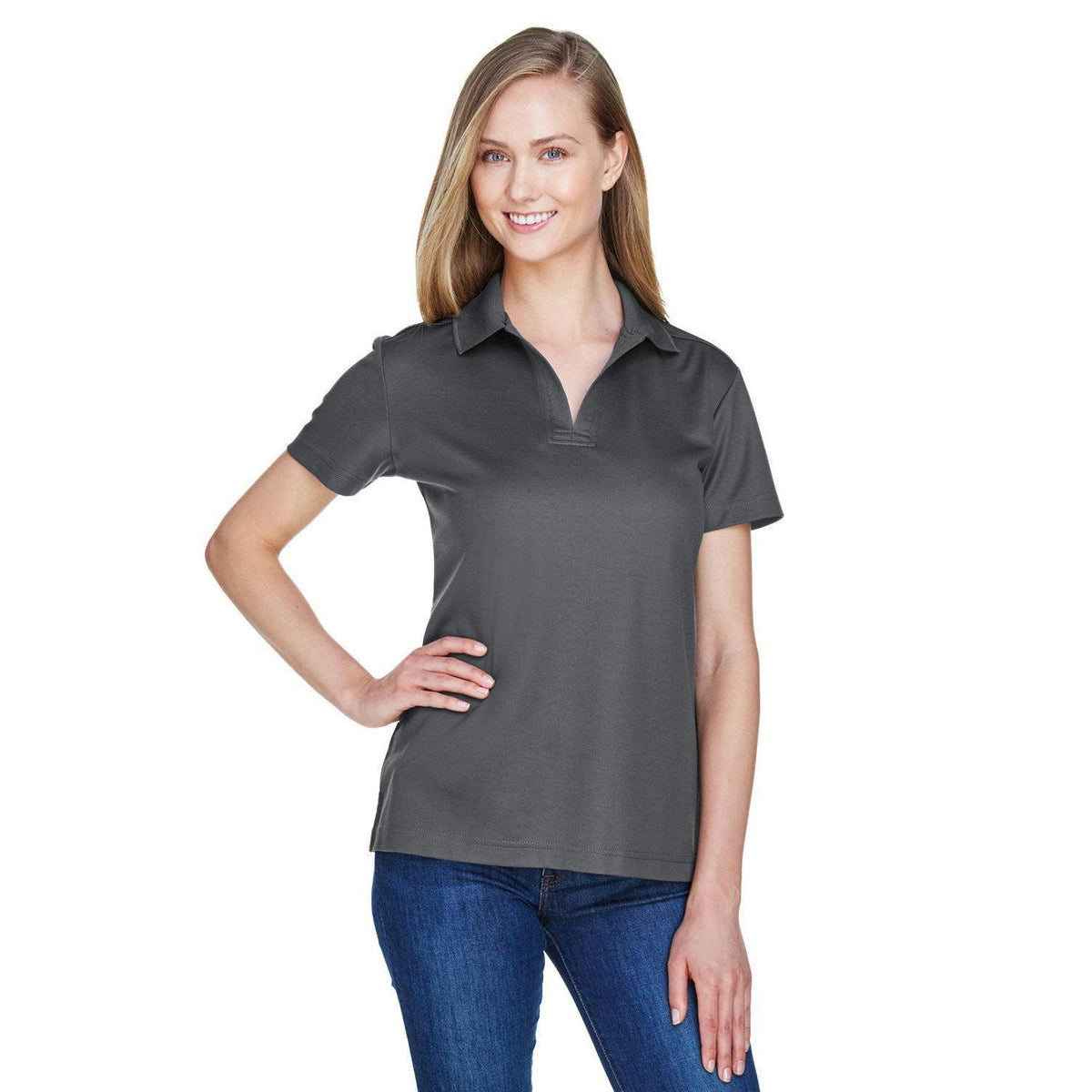 logo-left  Devon & Jones Ladies CrownLux Performance Plaited Polo-Ladies Polos-Devon&Jones-Graphite-S-Thread Logic