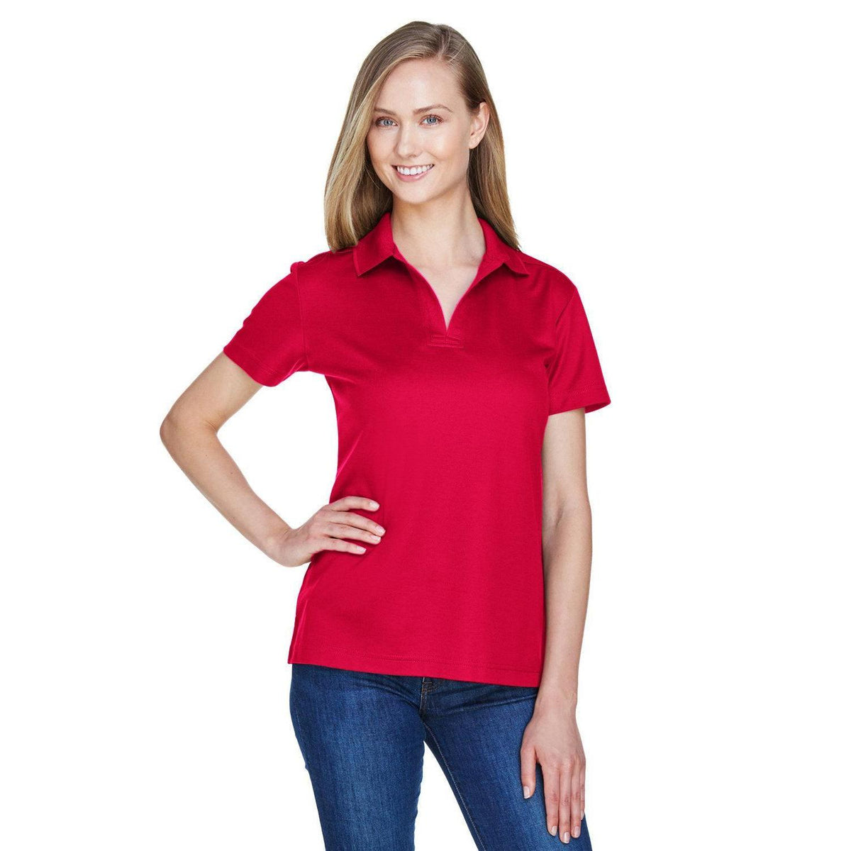 logo-left  Devon & Jones Ladies CrownLux Performance Plaited Polo-Ladies Polos-Devon&Jones-Red-S-Thread Logic
