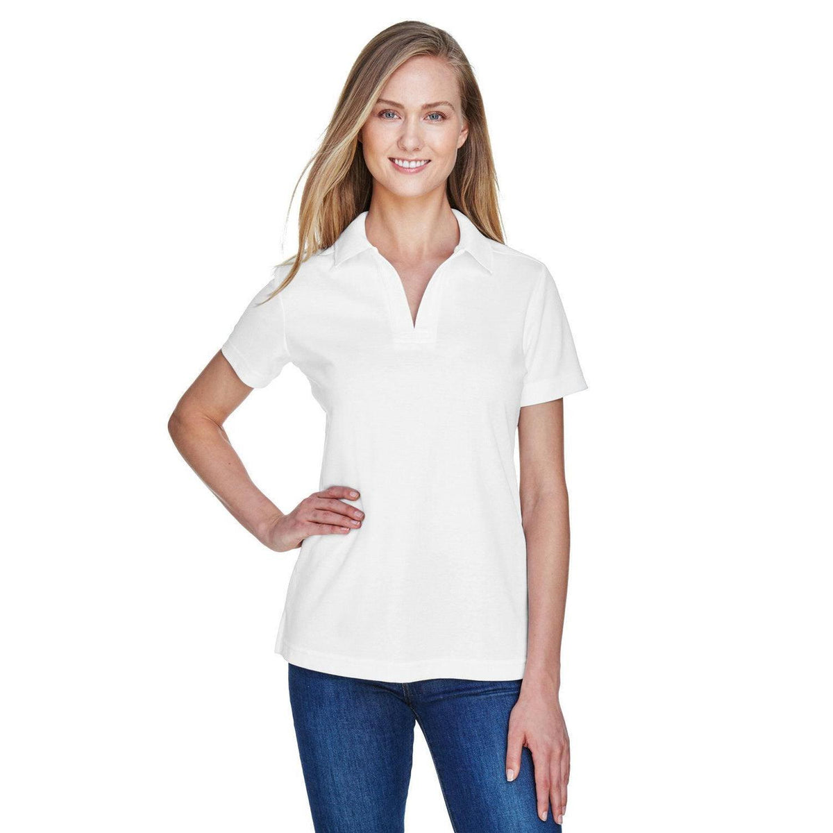 logo-left  Devon & Jones Ladies CrownLux Performance Plaited Polo-Ladies Polos-Devon&Jones-White-S-Thread Logic