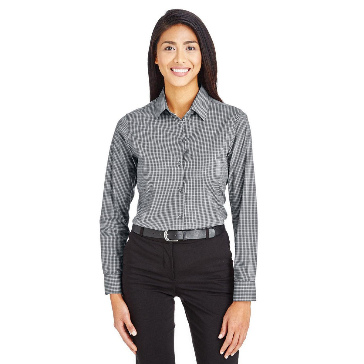 no-logo  Devon & Jones Ladies CrownLux Performance Tonal Mini Check Shirt-Ladies Dress Shirts-Devon&Jones-Graphite-S-Thread Logic
