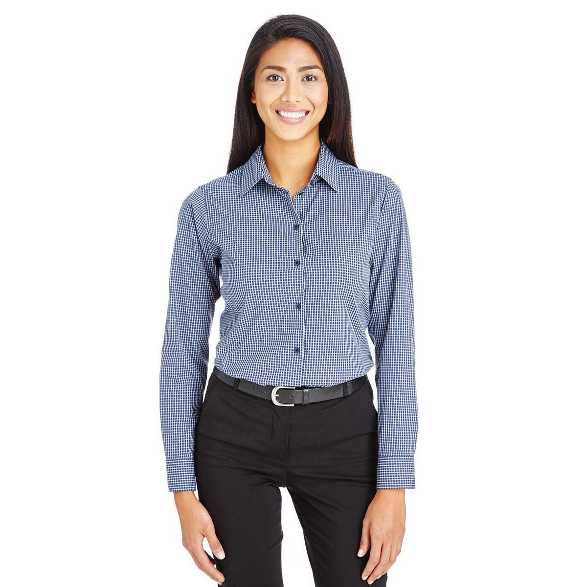 no-logo  Devon & Jones Ladies CrownLux Performance Tonal Mini Check Shirt-Ladies Dress Shirts-Devon&Jones-Navy-S-Thread Logic