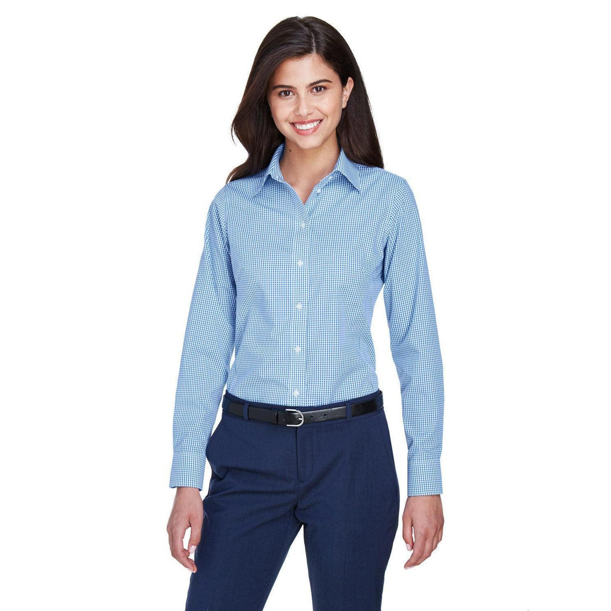 no-logo Devon & Jones Women's Gingham Check Dress Shirt-Dress Shirts-Devon&Jones-French Blue-S-Thread Logic