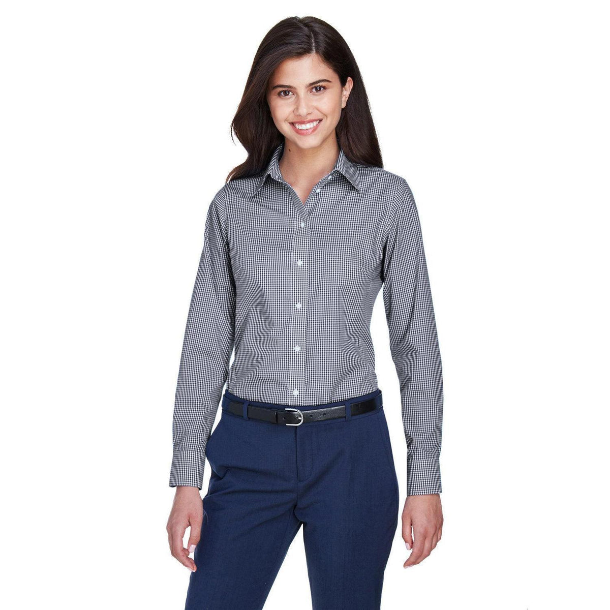no-logo Devon & Jones Women's Gingham Check Dress Shirt-Dress Shirts-Devon&Jones-Navy-S-Thread Logic