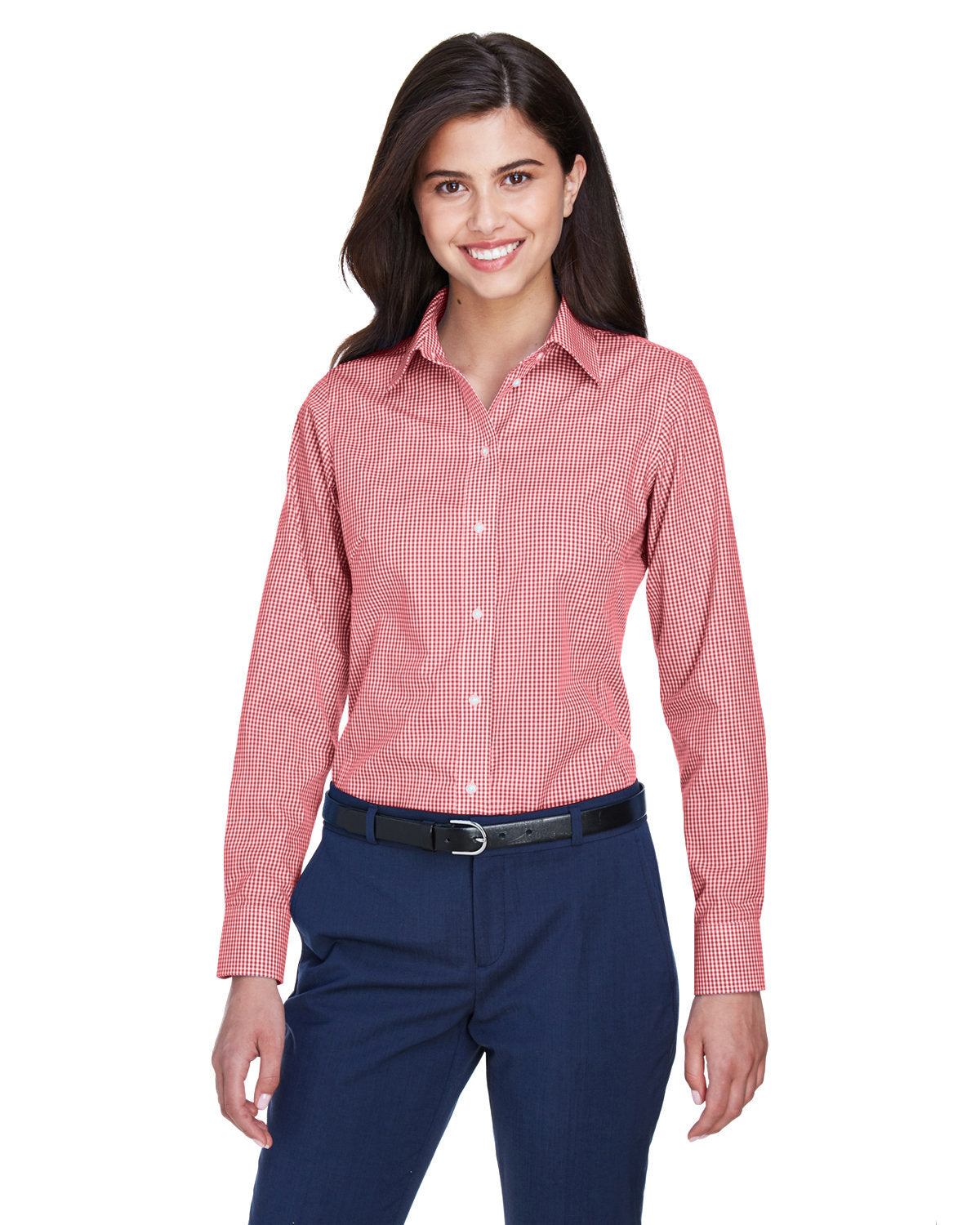  Devon & Jones Ladies Gingham Check Dress Shirt-Ladies Dress Shirts-Devon&Jones-Red-S-Thread Logic