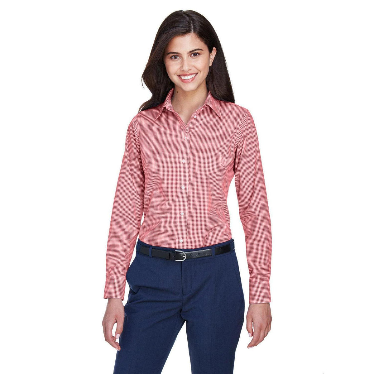 no-logo Devon & Jones Women's Gingham Check Dress Shirt-Dress Shirts-Devon&Jones-Red-S-Thread Logic