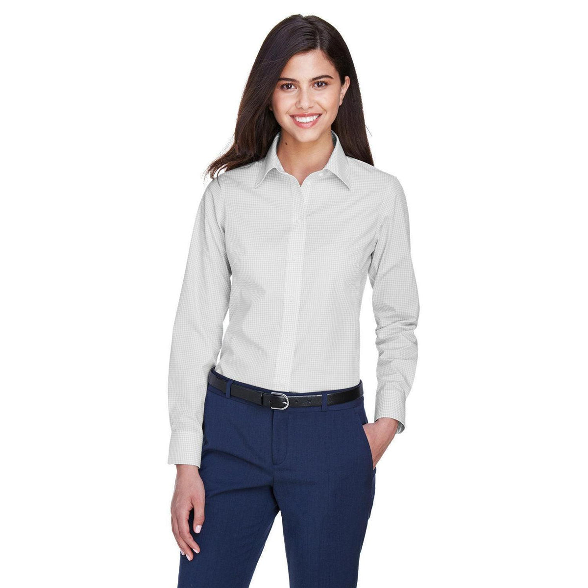 no-logo Devon & Jones Women's Gingham Check Dress Shirt-Dress Shirts-Devon&Jones-Silver-S-Thread Logic