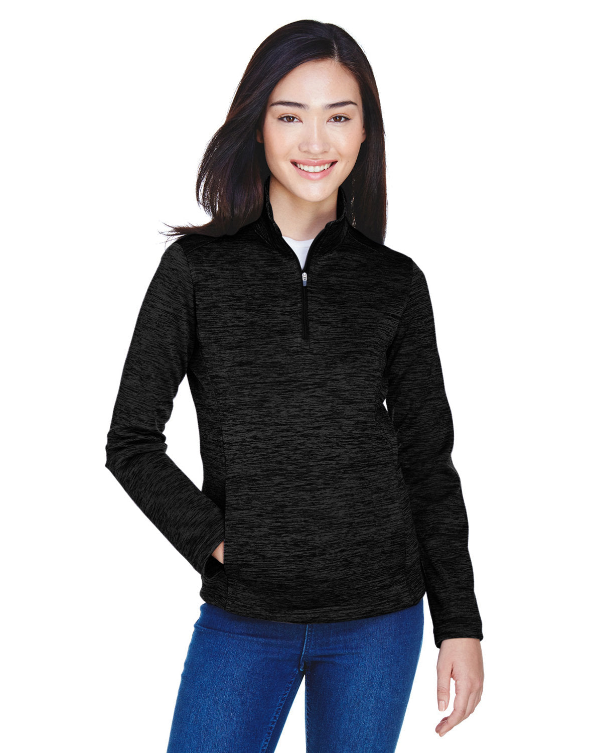  Devon & Jones Ladies Newbury Mélange Fleece Quarter-Zip-Ladies Layering-Devon&Jones-Black Heather-S-Thread Logic